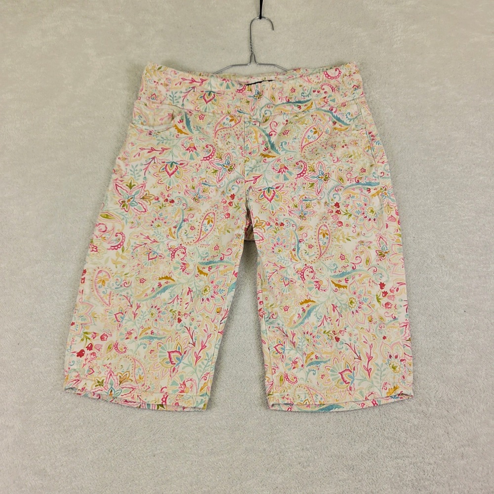 Bandolino Theadora Capri Pants Size 8 Pink Yellow Teal Floral Paisley Print